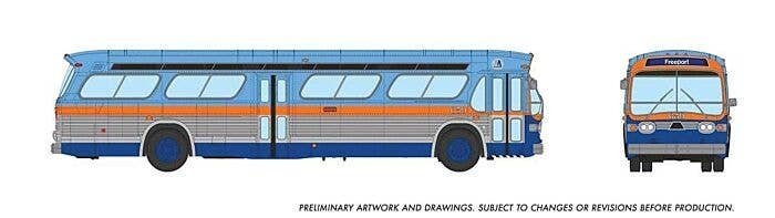 1959-1986 GM New Look/Fishbowl Bus - Deluxe Lighted - Assembled -- Long Island MSBA 659 (blue, HO, Rapido Trains Inc 753153