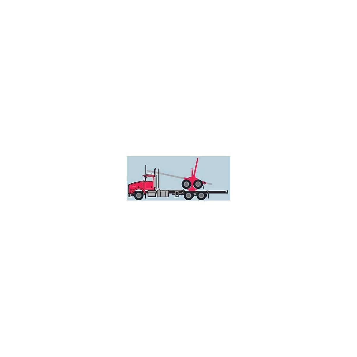 Kenworth T800 Log Truck with Trailer - Assembled -- Red, Black, N, Trainworx Inc 48083