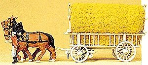 Horse-Drawn Wagon -- Hay Wagon w/Driver & Load, HO, Preiser Kg 30477