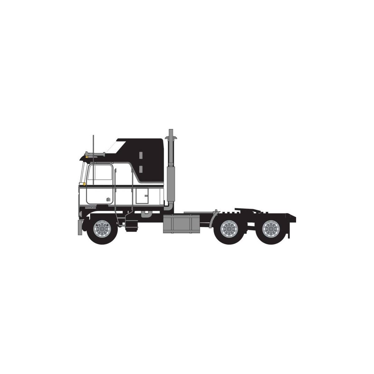 1970s Kenworth K100 Potomac Tractor w/Aerodyne Sleeper Cab - Assembled -- Black, White, N, Trainworx Inc 41065
