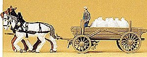 Horse-Drawn Wagon -- Cargo Wagon w/Horses - Assembled, HO, Preiser Kg 30470