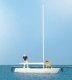 Korsar Sailboat w/Sailors Unrigging the Sails -- Sails Down (white, yellow), HO, Preiser Kg 10680