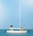 Korsar Sailboat w/Sailors Unrigging the Sails -- Sails Down (white, yellow), HO, Preiser Kg 10680