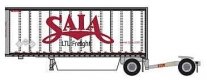28` Pup Van Trailer with Converter Dolly - Assembled -- Saia 4 (white, red `LTL Freight` Slogan), N, Trainworx Inc 4289204
