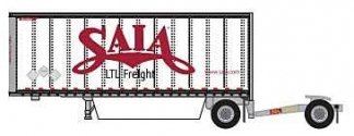 28` Pup Van Trailer with Converter Dolly - Assembled -- Saia 4 (white, red `LTL Freight` Slogan), N, Trainworx Inc 4289204