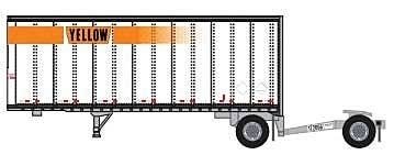 28′ Pup Van Trailer with Converter Dolly - Assembled -- Yellow 2 (white, Orange Stripe Narrow Let, N, Trainworx Inc 4288502