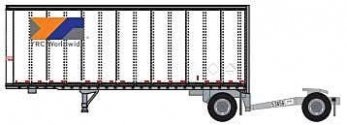 28′ Pup Van Trailer with Converter Dolly - Assembled -- YRC Worldwide 1 (white, orange, blue, gra, N, Trainworx Inc 4289001