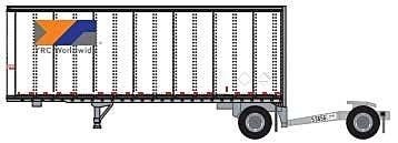 28′ Pup Van Trailer with Converter Dolly - Assembled -- YRC Worldwide 1 (white, orange, blue, gra, N, Trainworx Inc 4289001