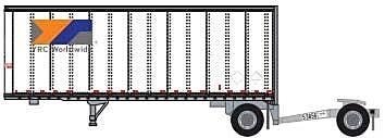 28′ Pup Van Trailer with Converter Dolly - Assembled -- YRC Worldwide 2 (white, orange, blue, gra, N, Trainworx Inc 4289002