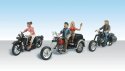 AutoScenes(R) - Assembled -- Born to Ride - 4 Riders on 3 Motorcycles, HO, Woodland Scenics 5549