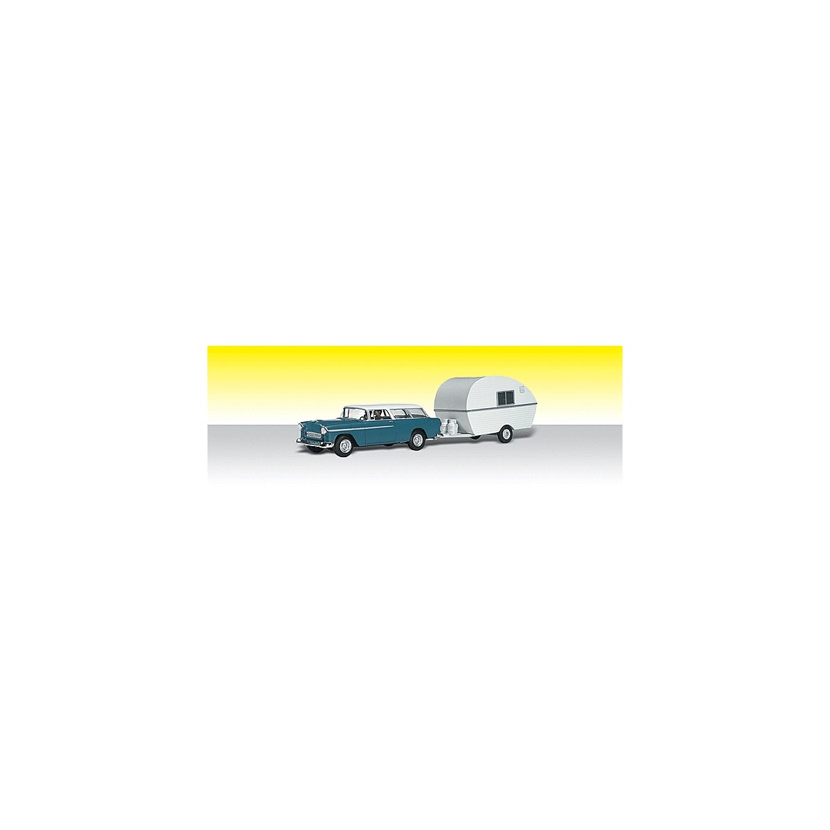 Thompson`s Travelin` Trailer - Assembled - AutoScenes(R) -- Station Wagon with Camper, N, Woodland Scenics 5328