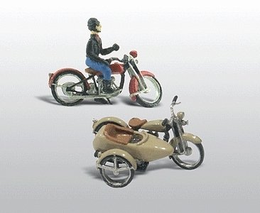Motorcycles w/Side Cars (Cast Metal Kit), HO, Woodland Scenics 228