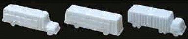 Vehicle Set - Unpainted White Styrene -- School Bus, City Bus & Semi, HO, JTT Miniature Tree 97007