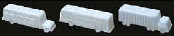 Vehicle Set - Unpainted White Styrene -- School Bus, City Bus & Semi, HO, JTT Miniature Tree 97007