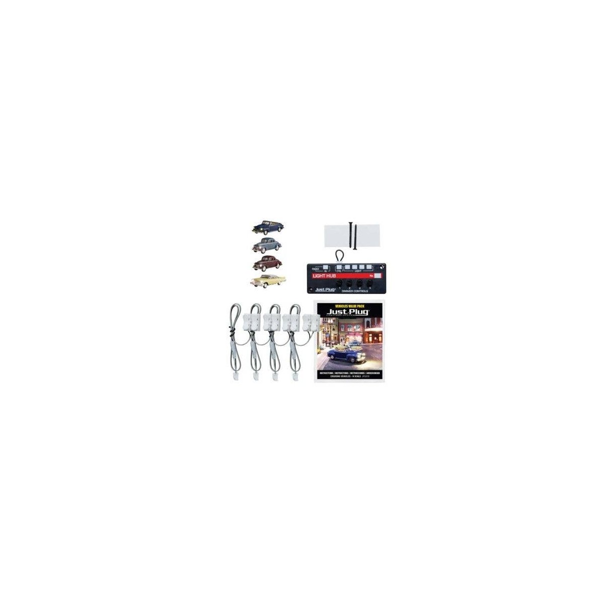 Cruising Vehicles - Just Plug Value Pack -- 1 Each: City Classic, Station Wagon, Cool Convertible, N, Woodland Scenics 5919