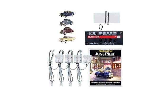 Cruising Vehicles - Just Plug Value Pack -- 1 Each: City Classic, Station Wagon, Cool Convertible, N, Woodland Scenics 5919