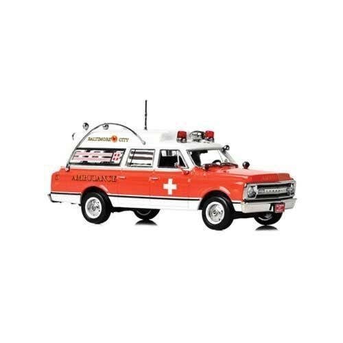 1969 Chevrolet C-10 Ambulance - Assembled -- City of Baltmore (red, white), 1/50, Iconic Replicas 500550
