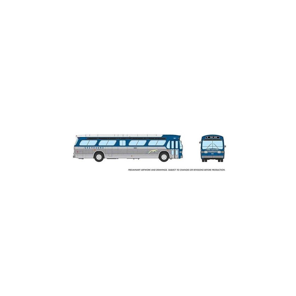 Mid-1960s - 1980s Suburban New Look Bus - Lighted - Assembled -- Greyhound 9613 (blue, silver, HO, Rapido Trains Inc 753120