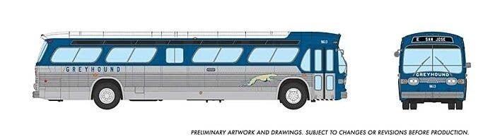 Mid-1960s - 1980s Suburban New Look Bus - Lighted - Assembled -- Greyhound 9613 (blue, silver, HO, Rapido Trains Inc 753120