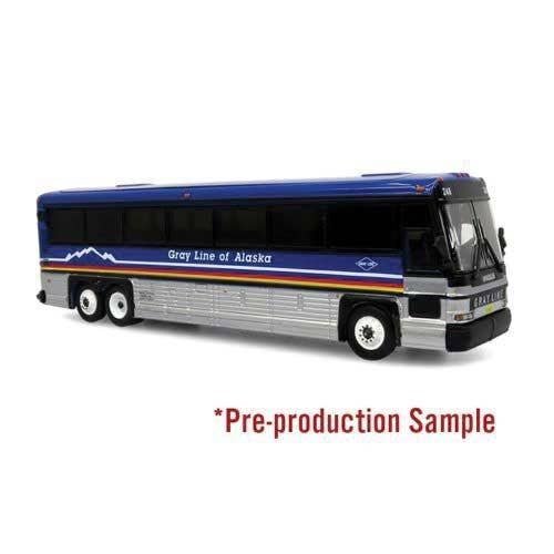 MCI D4000 Coach - Assembled -- Gray Line Alaska (blue, white, red, yellow, black), HO, Iconic Replicas 870621