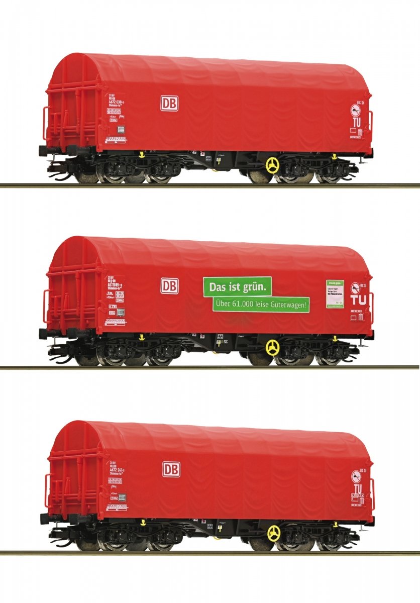 3 piece set: Slide tarpaulin wagons, DB AG, TT, Roco 6680012