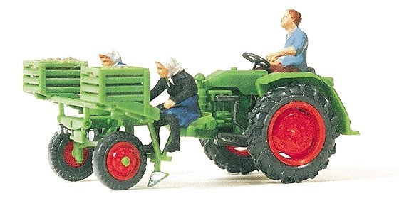 Farm Equipment -- Tractor w/Potato Planter & 3 Figures, HO, Preiser Kg 17935