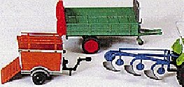 Farm Implements -- Manure Spreader, Trailer & Plow, HO, Preiser Kg 17918