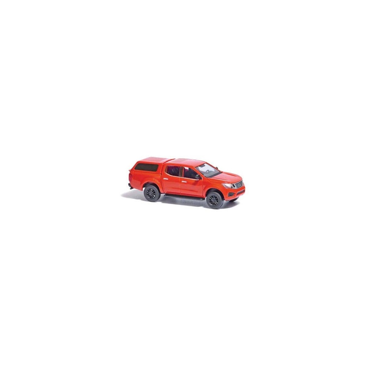 2015 Nissan Navara/Frontier Crew-Cab Pickup Truck with Cap - Assembled -- Red, HO, Busch Gmbh & Co Kg 53707