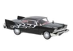 1958 Plymouth Fury - Assembled -- Black, White Flames, HO, Brekina Automodelle 19683