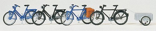 Accessories -- Bicycles w/Trailer Kit pkg(4), HO, Preiser Kg 17161