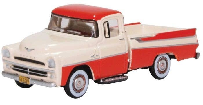1957 Dodge D100 Sweptside Pick Up Truck - Assembled -- Tropical Coral, Ivory, HO, Oxford Diecast 87DP57001
