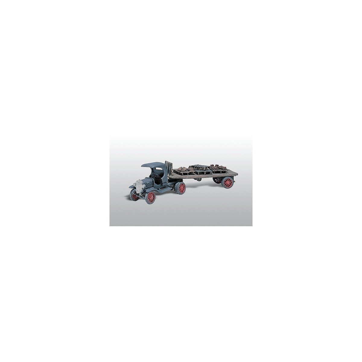 American Trucks - Early Diamond T (Cast Metal Kit) -- Semi Tracor with Flatbed Trailer, HO, Woodland Scenics 244