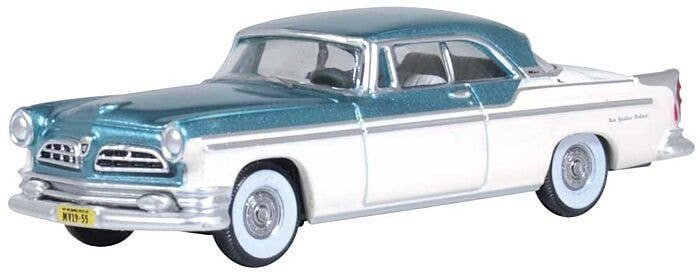1955 Chrysler New Yorker Deluxe St. Regis - Assembled -- Platinum, Jade Green, HO, Oxford Diecast 87CNY55004