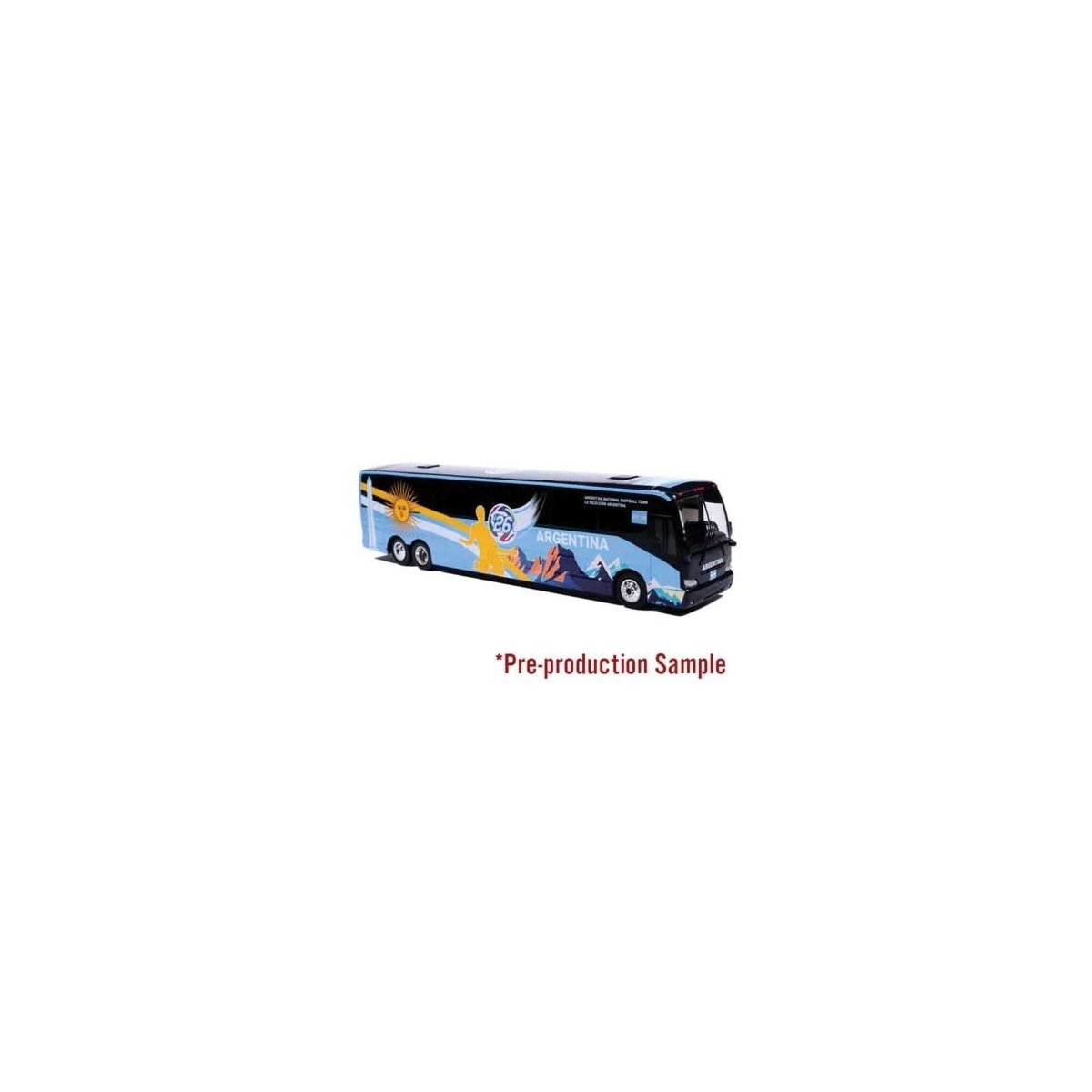 Prevost X3-45 Motorcoach Bus - Assembled -- World Cup Argentina Soccer Team (blue, yellow, whit, HO, Iconic Replicas 870723