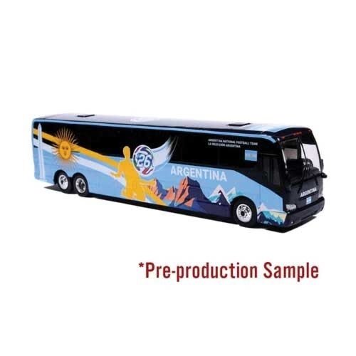Prevost X3-45 Motorcoach Bus - Assembled -- World Cup Argentina Soccer Team (blue, yellow, whit, HO, Iconic Replicas 870723