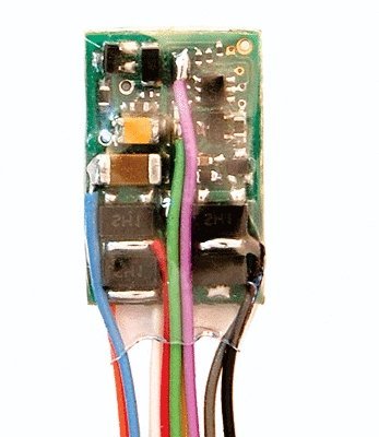 M4 1-Amp, 4-Function DCC Decoder - Control Only -- Hardwire - .365 x .587 x .109′ , All Scales, Train Control Systems 1011