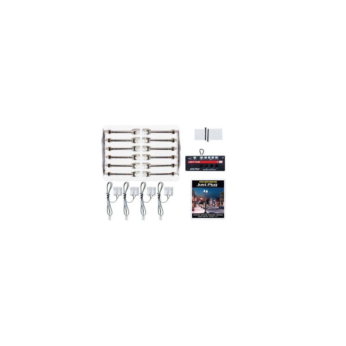 Double Lamp Post - Just Plug Value Pack -- With Light Hub pkg(12), HO, Woodland Scenics 5901
