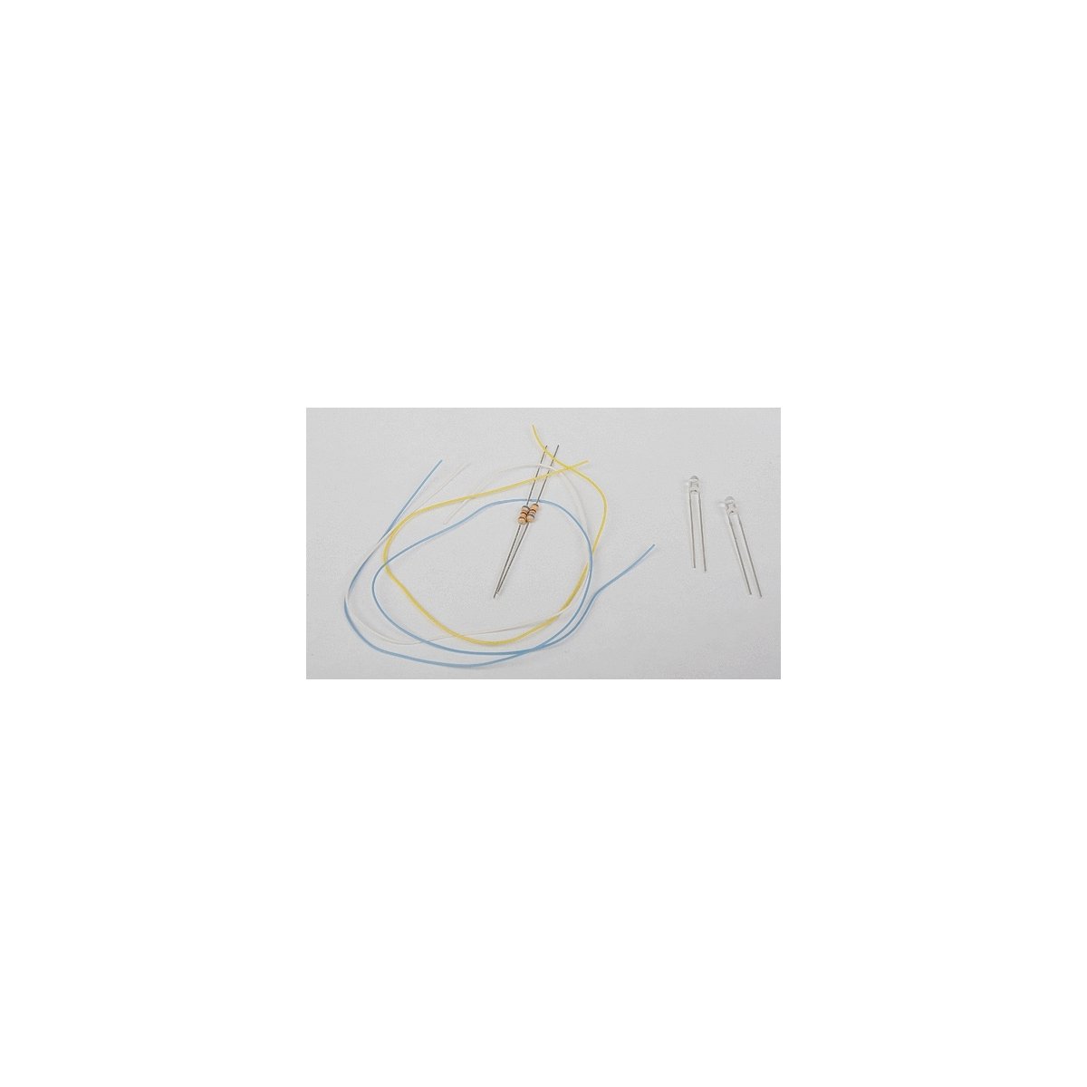 LED Kit -- Includes 2 Sunny White 1/8′ 3mm Diameter LEDs, 3 Wires, 2 680-Ohm Resis, All Scales, Train Control Systems 1289