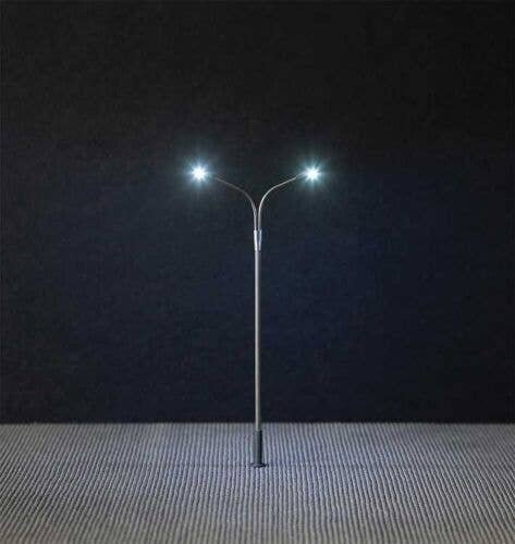 LED Double Streetlight -- Adjustable height up to 3-15/16′ 10cm tall pkg(3), HO, Faller Gmbh 180101