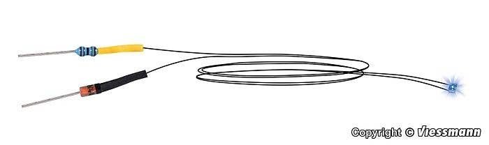 LED with Wire, Dropping Resistor and Diode -- Blue pkg(5), All Scales, Viessmann Modellspielwaren 3564