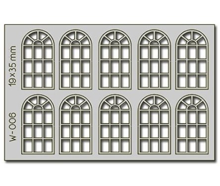 14 Pane Arched Windows - 10 pcs 19X35mm - HO-OO - Proses W-006