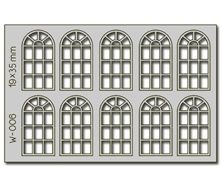 14 Pane Arched Windows - 10 pcs 19X35mm - HO-OO - Proses W-006