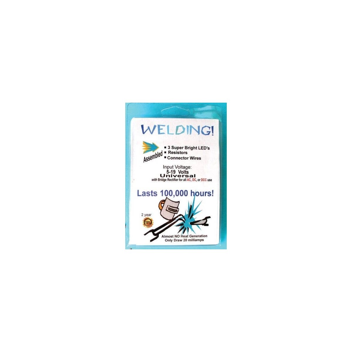 Welding Effects Pico LED Kit -- 3 LEDs, Resistors & Wire - Universal 5-19V AC/DC Input, All Scales, Evan Designs UPW