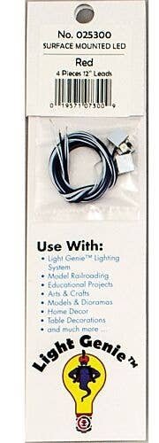 LED w/10′ 25.4cm Wire Leads 4-Pack - Light Genie(TM) -- Red, HO, Model Rectifier Corp 25300