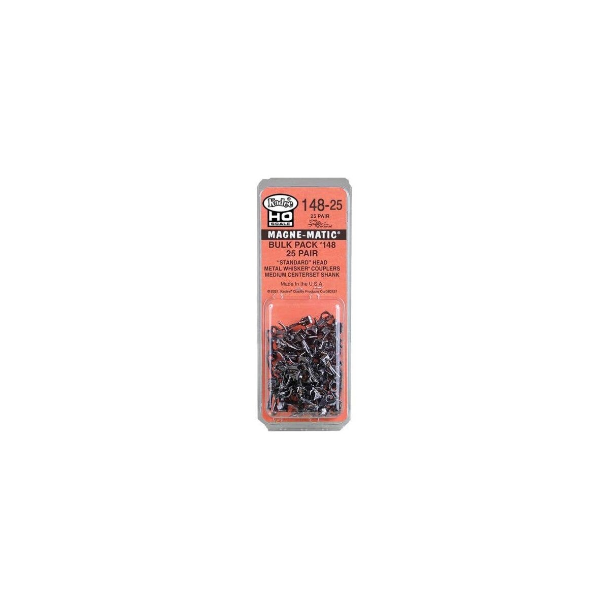 148-25 Bulk Pack - 25 Pairs 148 Whisker(R) Metal Couplers -- Medium (9/32′) Centerset Sha, HO, Kadee Quality Products 14825