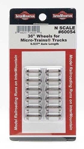 Metal Wheelsets -- 36′ Diameter, .537 Axle Length for MTL Trucks - 12 Axles, N, Intermountain Railway Company 60054