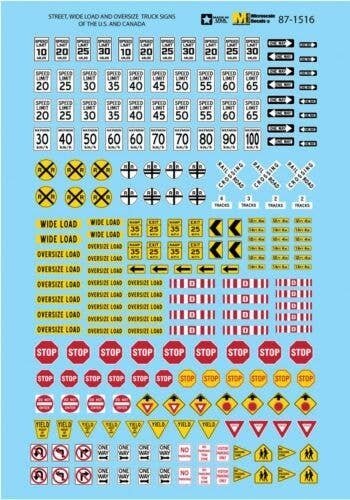 Highway Sign Decal Set -- Road & Street Signs, Oversize & Wide Load Truck Signs of th, HO, Microscale Industries Inc 871516