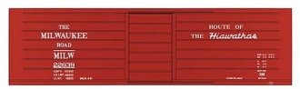 Railroad Decal Set 6-Pack -- Milwaukee Road Ribbed-Side Boxcar w/Hiawathas Slogan, HO, Tichy Train Group 100216