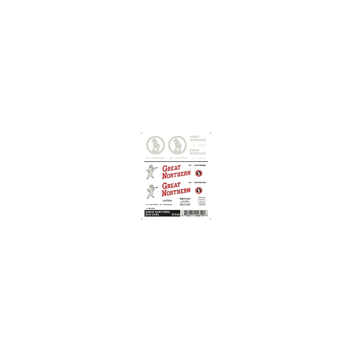 Dry Transfer Railroad Lettering Sets -- Great Northern - Modern Rocky Logos, HO, Woodland Scenics 610