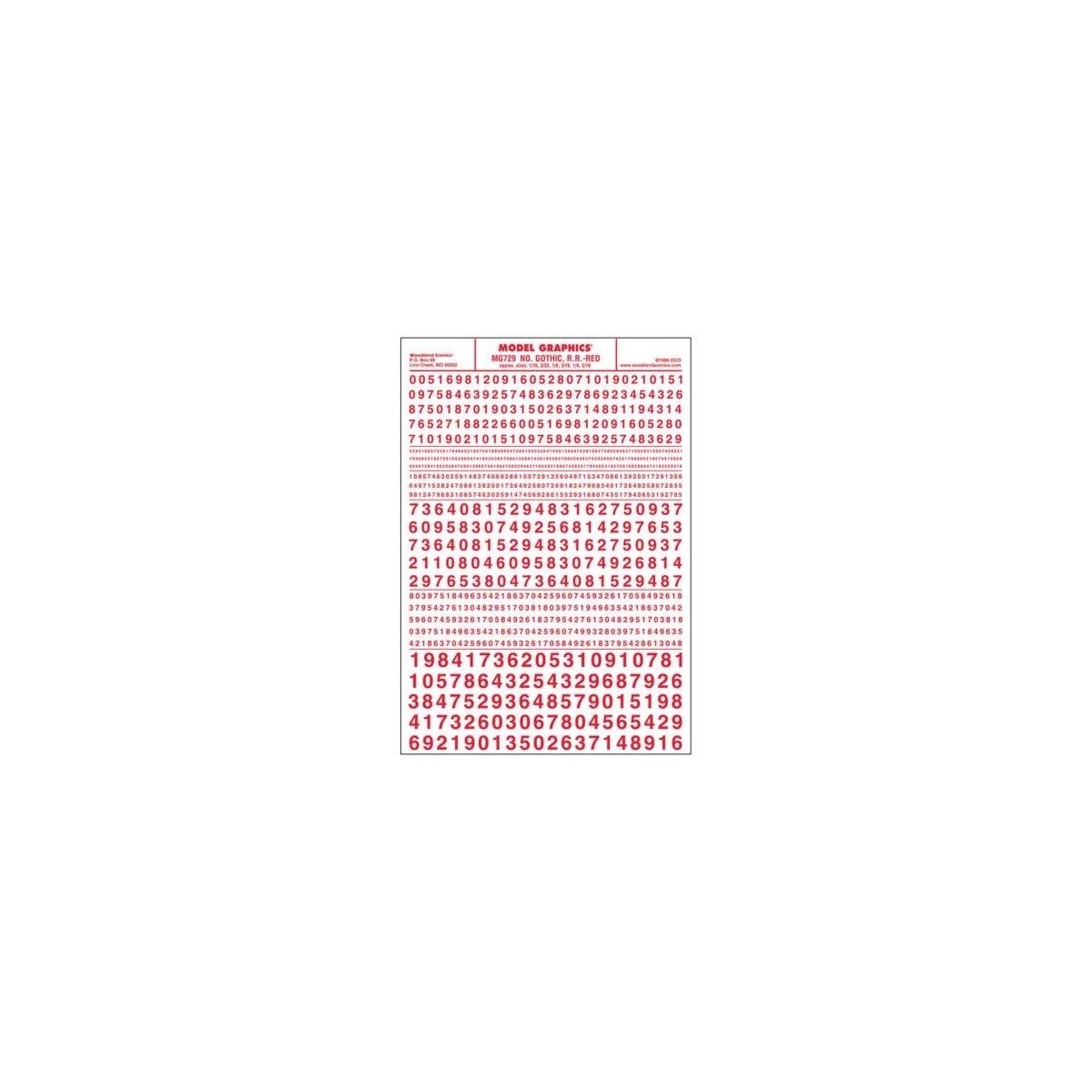 Dry Transfer Numbers Only - Railroad Gothic -- Red, All Scales, Woodland Scenics 729